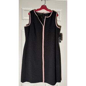Sleeveless Black Label By Evan-Picone Dress Size 16 Black With Pink Trim